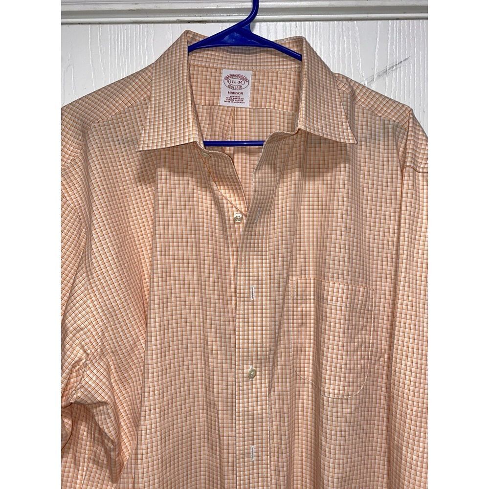 Brooks Brothers Madison Mens 17  1/2 - 34 Plaid Button Down Check Preppy Pocket‎